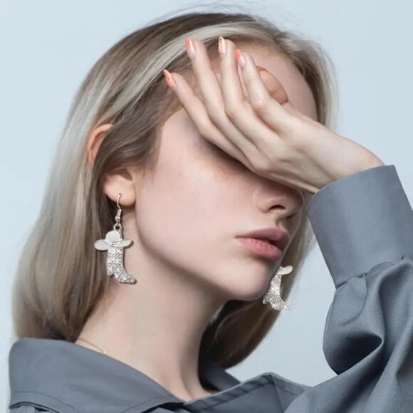 Cowboy Hat Rhinestone Drop Earrings - Picture 1 of 4